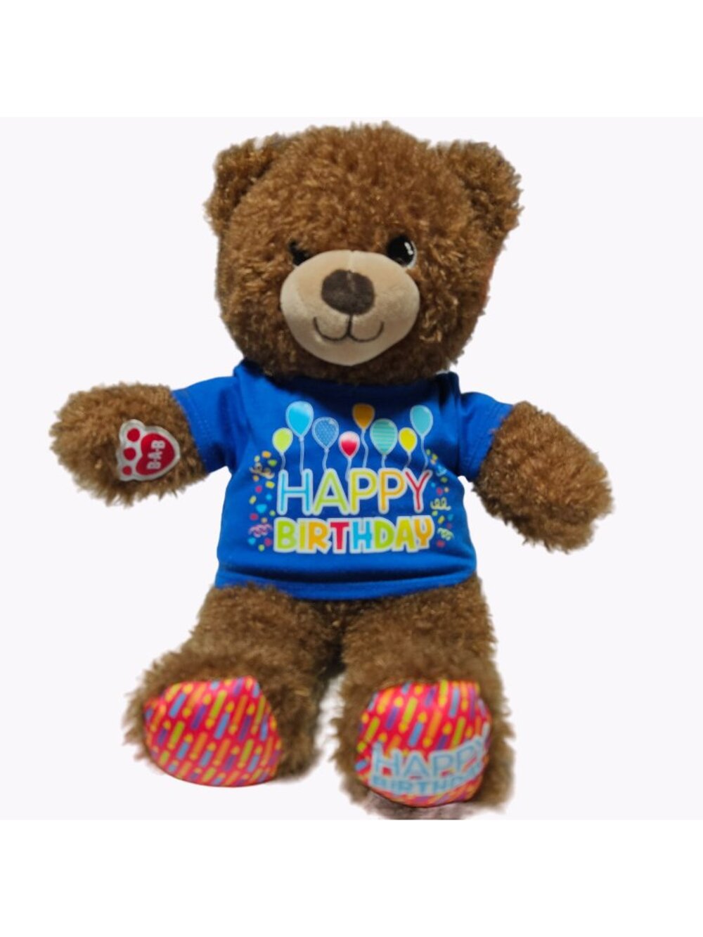 Build a Bear Happy Birthday Teddy Bear 14 inch Plush Blue T-Shirt Stuffed Animal